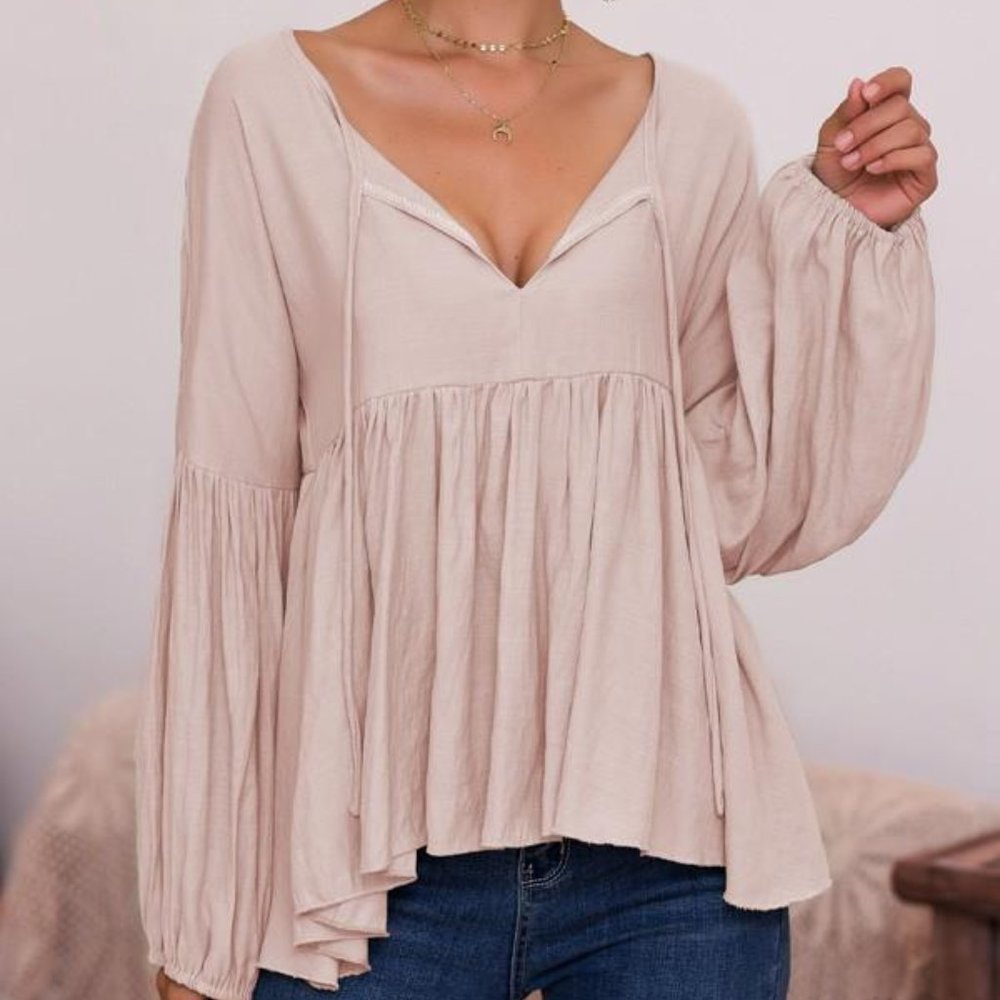 Boho Hippy Babydoll Blouse Long Sleeve - Picture 3 of 3